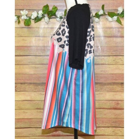 Crazy Train Ladies Striped Animal Print T-Shirt Size L Stretch Short Sleeve Casu - Picture 4 of 8